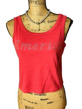 Grayson/Threads Womens L USA Red Tank Top "America" Embellished Patriotic Slvlss